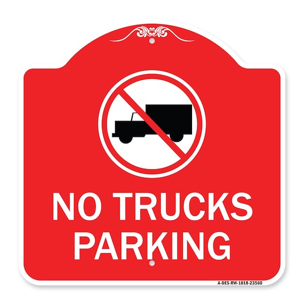 No Truck Sign No Truck Parking, Red & White Aluminum Architectural Sign, 18" x 18", RW-1818-23560